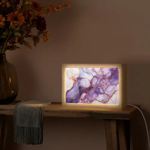 Marmer - Paars - Lila - Goud Light Box met kabel (Tafellamp) klein -sfeer4