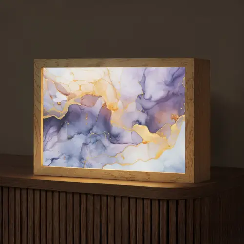 Marmer - Paars - Lila - Goud - Abstract Light Box met kabel (Tafellamp) klein -z3d_website