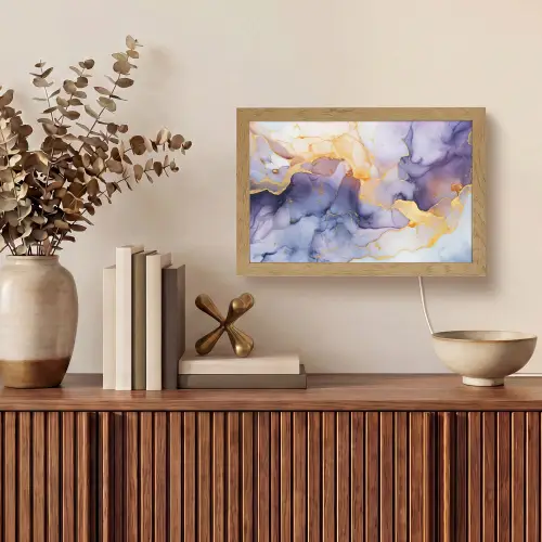 Marmer - Paars - Lila - Goud - Abstract Light Box met kabel (Tafellamp) klein -sfeer2