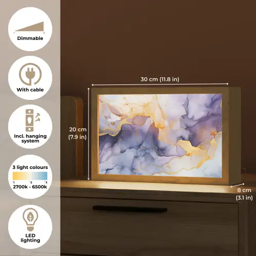 Marmer - Paars - Lila - Goud - Abstract Light Box met kabel (Tafellamp) klein -USP_EN