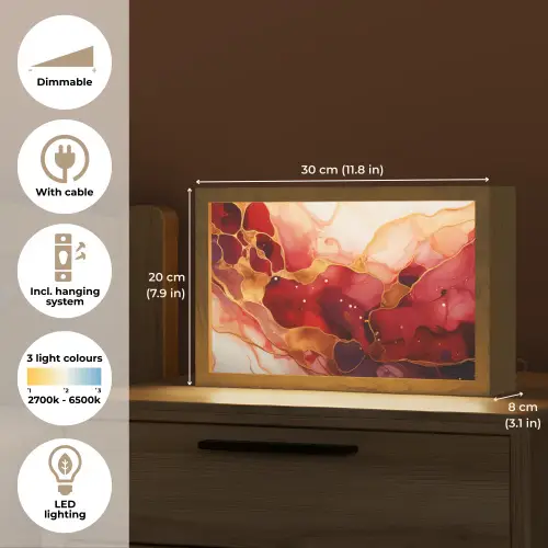 Marmer - Rood - Goud - Modern - Abstract Light Box met kabel (Tafellamp) klein -USP_EN