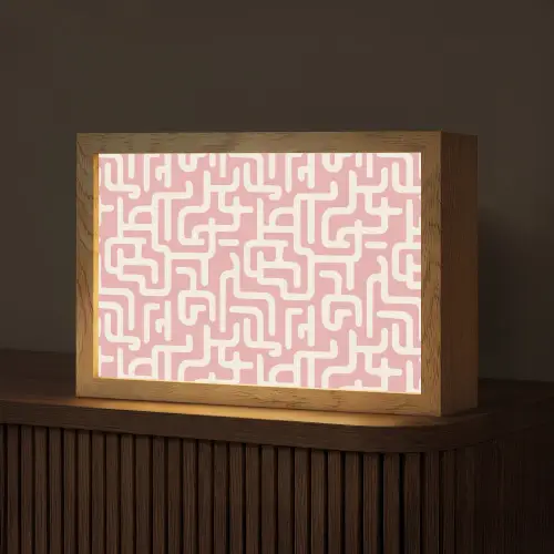 Doolhofpatroon - Roze - Wit - Abstract Light Box met kabel (Tafellamp) klein 924 -z3d_website