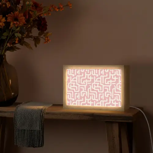 Doolhofpatroon - Roze - Wit - Abstract Light Box met kabel (Tafellamp) klein 924 -sfeer4