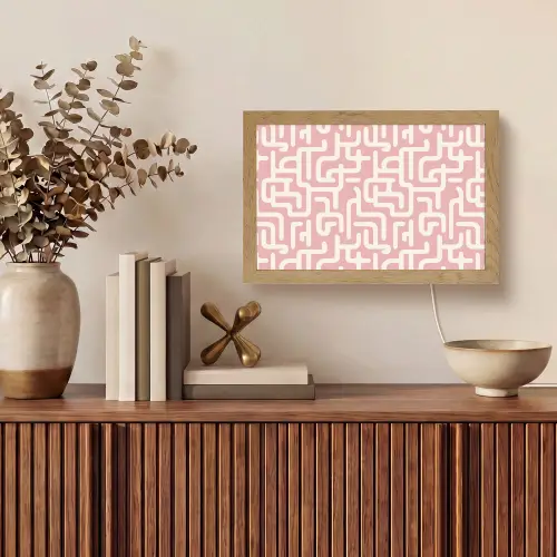 Doolhofpatroon - Roze - Wit - Abstract Light Box met kabel (Tafellamp) klein 924 -sfeer2
