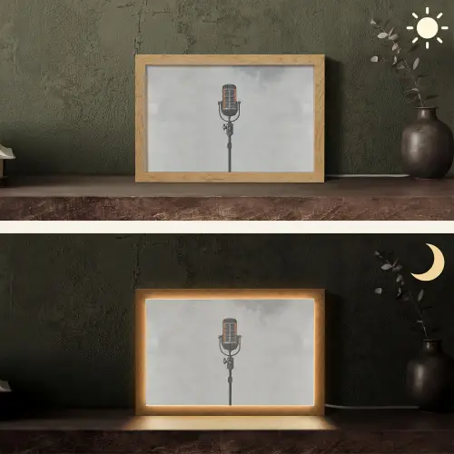 Microfoon - Vintage - Illustratie - Grijs Light Box met kabel (Tafellamp) klein -sfeer3
