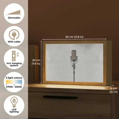 Microfoon - Vintage - Illustratie - Grijs Light Box met kabel (Tafellamp) klein -USP_EN
