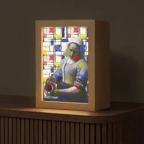 Melkmeisje - Mondriaan - Collage Light Box met kabel (Tafellamp) klein -z3d_website