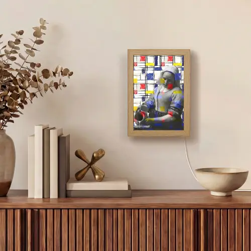 Melkmeisje - Mondriaan - Collage Light Box met kabel (Tafellamp) klein -sfeer2