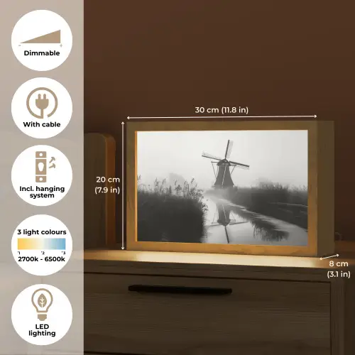 Molen - Weerspiegeling - Landschap - Water Light Box met kabel (Tafellamp) klein -USP_EN