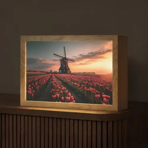 Molen - Zonsondergang - Tulpen - Rood Light Box met kabel (Tafellamp) klein -z3d_website