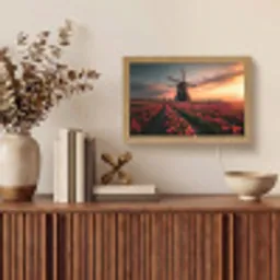 Molen - Zonsondergang - Tulpen - Rood Light Box met kabel (Tafellamp) klein -sfeer2