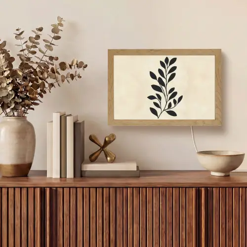 Minimalistisch - Tak - Bladeren - Zwart Light Box met kabel (Tafellamp) klein -sfeer2