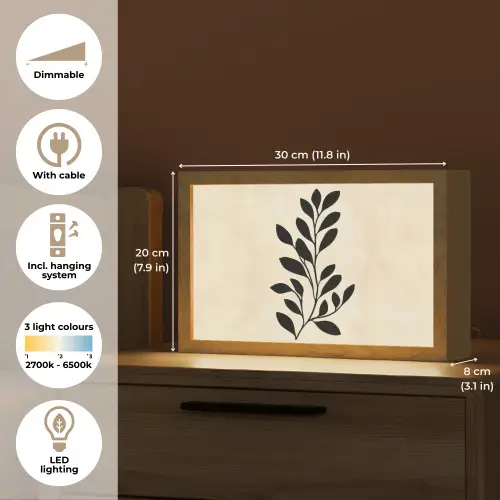 Minimalistisch - Tak - Bladeren - Zwart Light Box met kabel (Tafellamp) klein -USP_EN