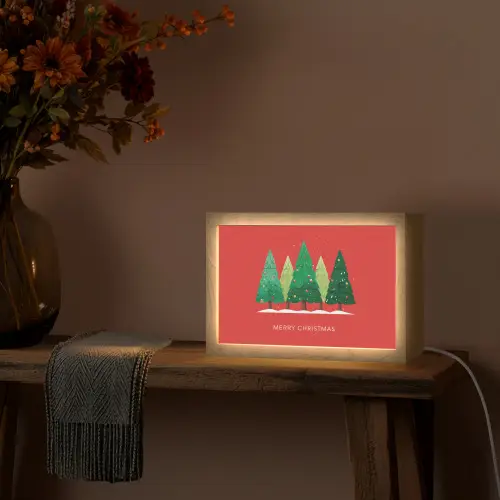 Minimalistisch - Kerstbomen - Rood - Sneeuw Light Box met kabel (Tafellamp) klein -sfeer4
