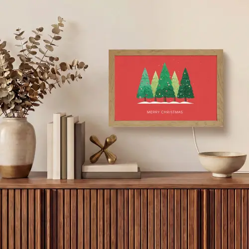 Minimalistisch - Kerstbomen - Rood - Sneeuw Light Box met kabel (Tafellamp) klein -sfeer2