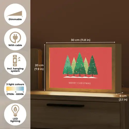 Minimalistisch - Kerstbomen - Rood - Sneeuw Light Box met kabel (Tafellamp) klein -USP_EN
