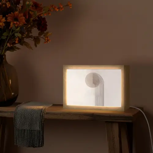 Minimalistisch - Cirkel - Lichtgrijs Light Box met kabel (Tafellamp) klein -sfeer4