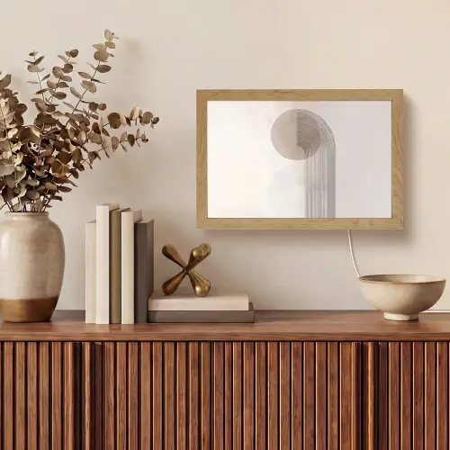 Minimalistisch - Cirkel - Lichtgrijs Light Box met kabel (Tafellamp) klein -sfeer2