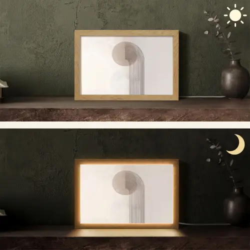 Minimalistisch - Cirkel - Lichtgrijs Light Box met kabel (Tafellamp) klein -sfeer3