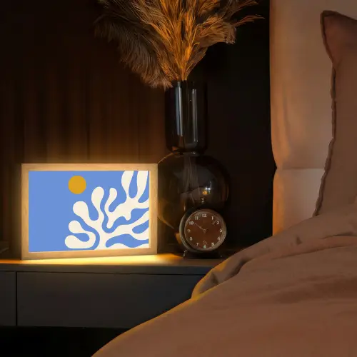 Minimalistisch - Organisch patroon - Blauw Light Box met kabel (Tafellamp) klein -sfeer1