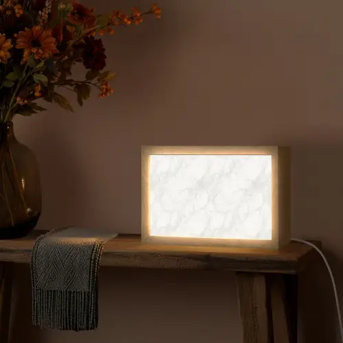 Minimalistisch - Wit - Grijze aders Light Box met kabel (Tafellamp) klein 924 -sfeer4