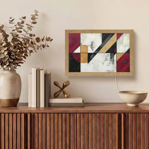 Modern - Abstract - Geometrisch - Rood - Industrieel Light Box met kabel (Tafellamp) klein -sfeer2