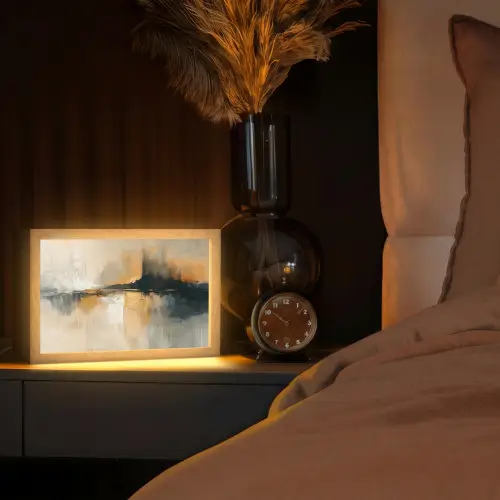 Modern - Abstract - Goud - Zwart Light Box met kabel (Tafellamp) klein -sfeer1