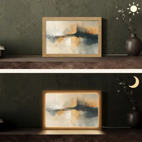 Modern - Abstract - Goud - Zwart Light Box met kabel (Tafellamp) klein -sfeer3