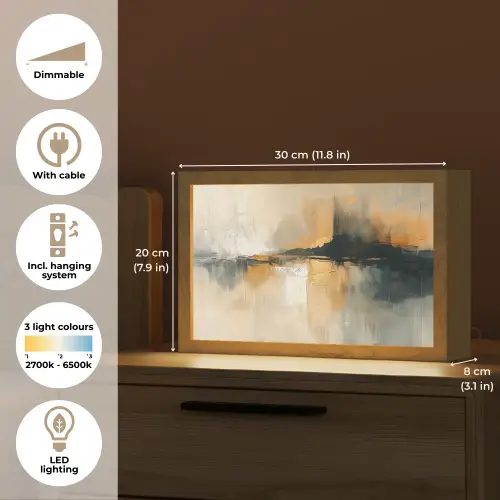 Modern - Abstract - Goud - Zwart Light Box met kabel (Tafellamp) klein -USP_EN