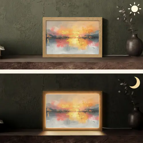 Modern - Abstract - Goud - Roze Light Box met kabel (Tafellamp) klein -sfeer3