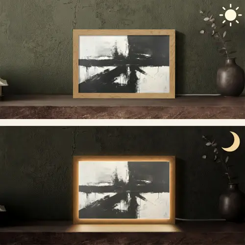 Modern - Zwart wit - Abstract - Kunst Light Box met kabel (Tafellamp) klein -sfeer3