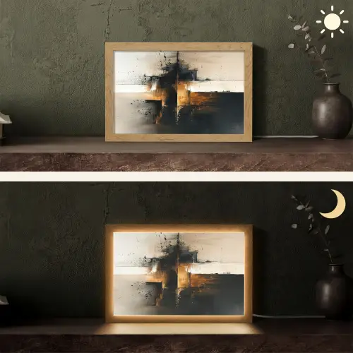 Modern - Zwart - Verf - Goud Light Box met kabel (Tafellamp) klein -sfeer3