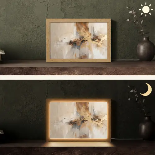 Modern - Bruin - Abstract - Beige Light Box met kabel (Tafellamp) klein -sfeer3