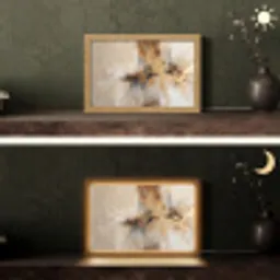 Modern - Bruin - Abstract - Beige Light Box met kabel (Tafellamp) klein -sfeer3