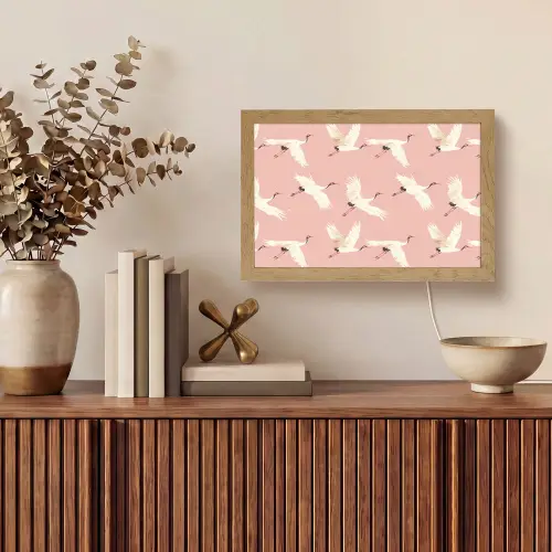 Modern - Kraanvogels - Roze Light Box met kabel (Tafellamp) klein 924 -sfeer2