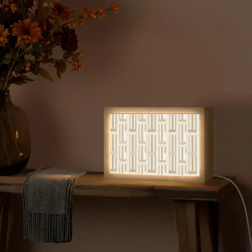 Modern - Geometrisch - Beige Light Box met kabel (Tafellamp) klein 924 -sfeer4