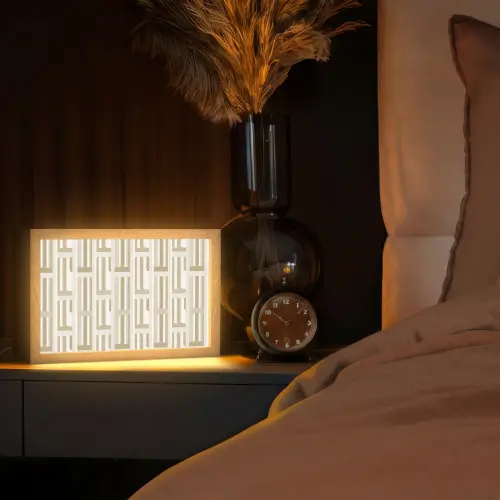 Modern - Geometrisch - Beige Light Box met kabel (Tafellamp) klein 924 -sfeer1
