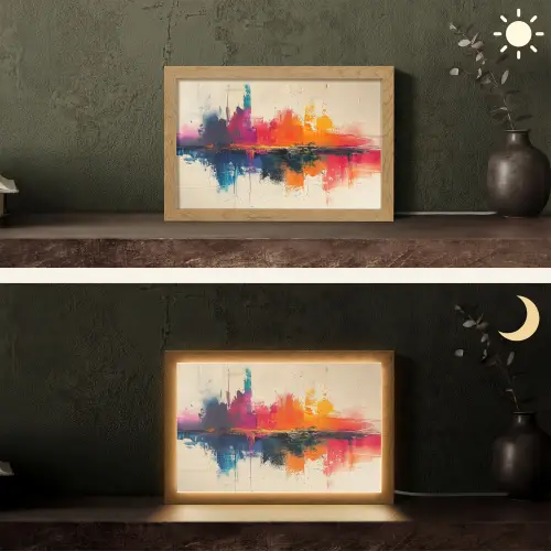 Modern - Verf - Kunst - Kleurrijk Light Box met kabel (Tafellamp) klein -sfeer3