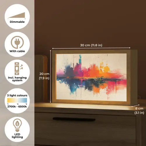 Modern - Verf - Kunst - Kleurrijk Light Box met kabel (Tafellamp) klein -USP_EN
