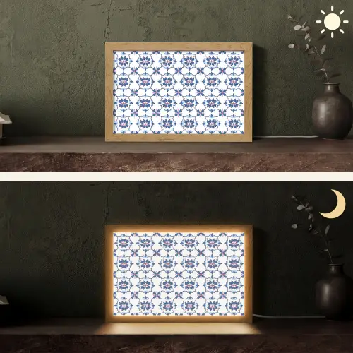 Modern - Patroon - Blauw - Roze Light Box met kabel (Tafellamp) klein 924 -sfeer3