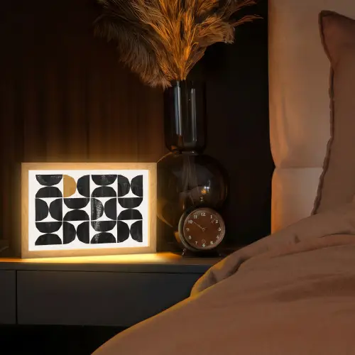 Modern - Halve cirkel - Goud - Zwart Light Box met kabel (Tafellamp) klein -sfeer1