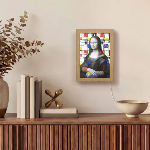 Mona Lisa - Mondriaan - Oude Meesters Light Box met kabel (Tafellamp) klein -sfeer2