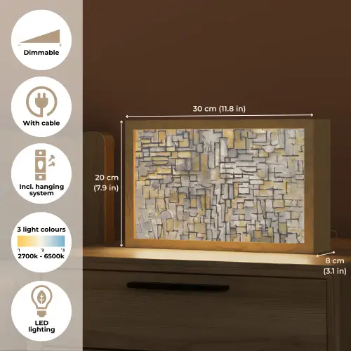 Mondriaan - Kunst - Oude meesters - Tableau I Light Box met kabel (Tafellamp) klein -USP_EN
