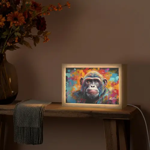 Aap - Gorilla - Graffiti - Dieren - Kleuren Light Box met kabel (Tafellamp) klein -sfeer4