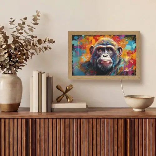 Aap - Gorilla - Graffiti - Dieren - Kleuren Light Box met kabel (Tafellamp) klein -sfeer2