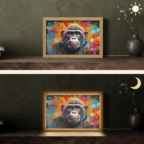 Aap - Gorilla - Graffiti - Dieren - Kleuren Light Box met kabel (Tafellamp) klein -sfeer3