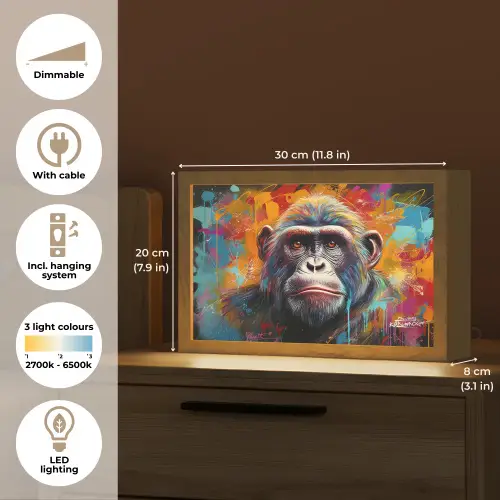 Aap - Gorilla - Graffiti - Dieren - Kleuren Light Box met kabel (Tafellamp) klein -USP_EN