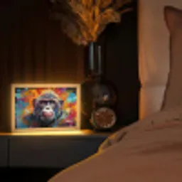 Aap - Gorilla - Graffiti - Dieren - Kleuren Light Box met kabel (Tafellamp) klein -sfeer1
