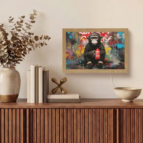 Aap - Graffiti - Dieren - Kunst - Flesje - Kleuren Light Box met kabel (Tafellamp) klein -sfeer2