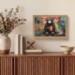 Aap - Graffiti - Dieren - Kunst - Flesje - Kleuren Light Box met kabel (Tafellamp) klein -sfeer2